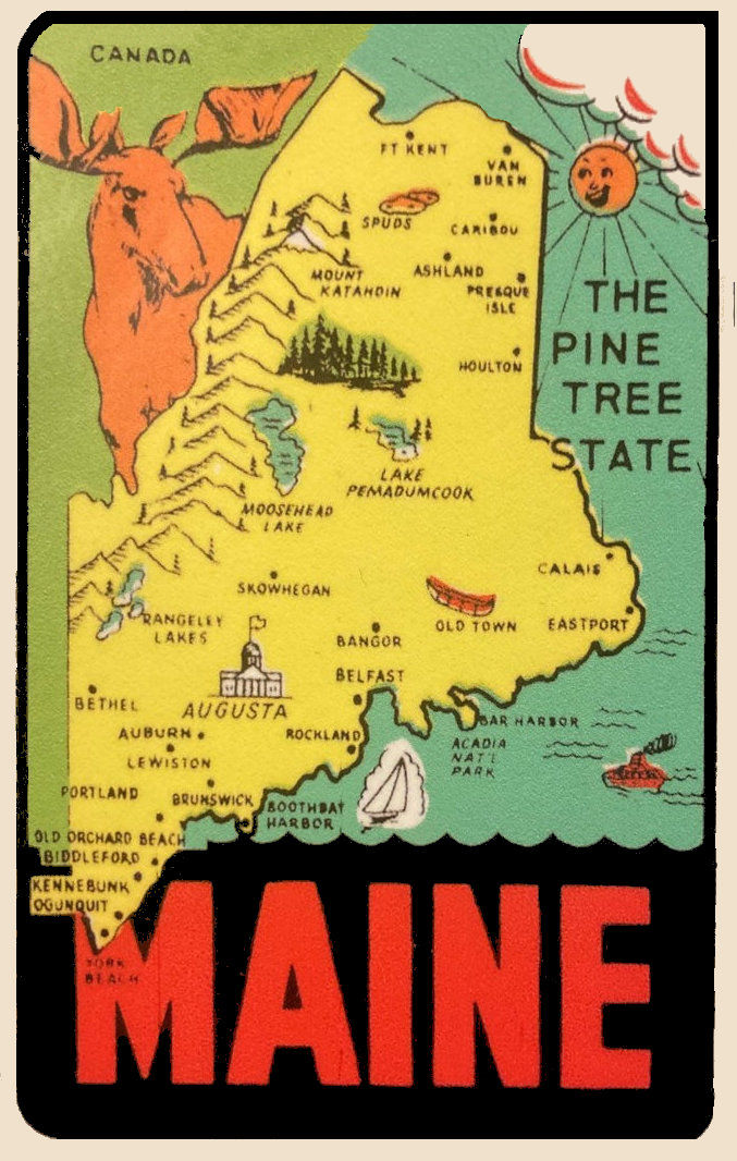 (image for) Maine (2) Pinetree State Map Vintage Vacation Stickers
